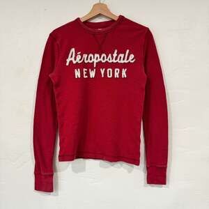 Vintage Aeropostale New York Thermal Shirt, Red Waffle Knit, Y2K Grunge, Size S